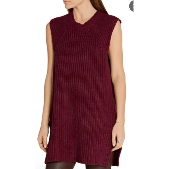 By Malene Birger Chunky Knit Linen Long Vest Womens Small Red Preppy Fisherman - Picture 2 of 16